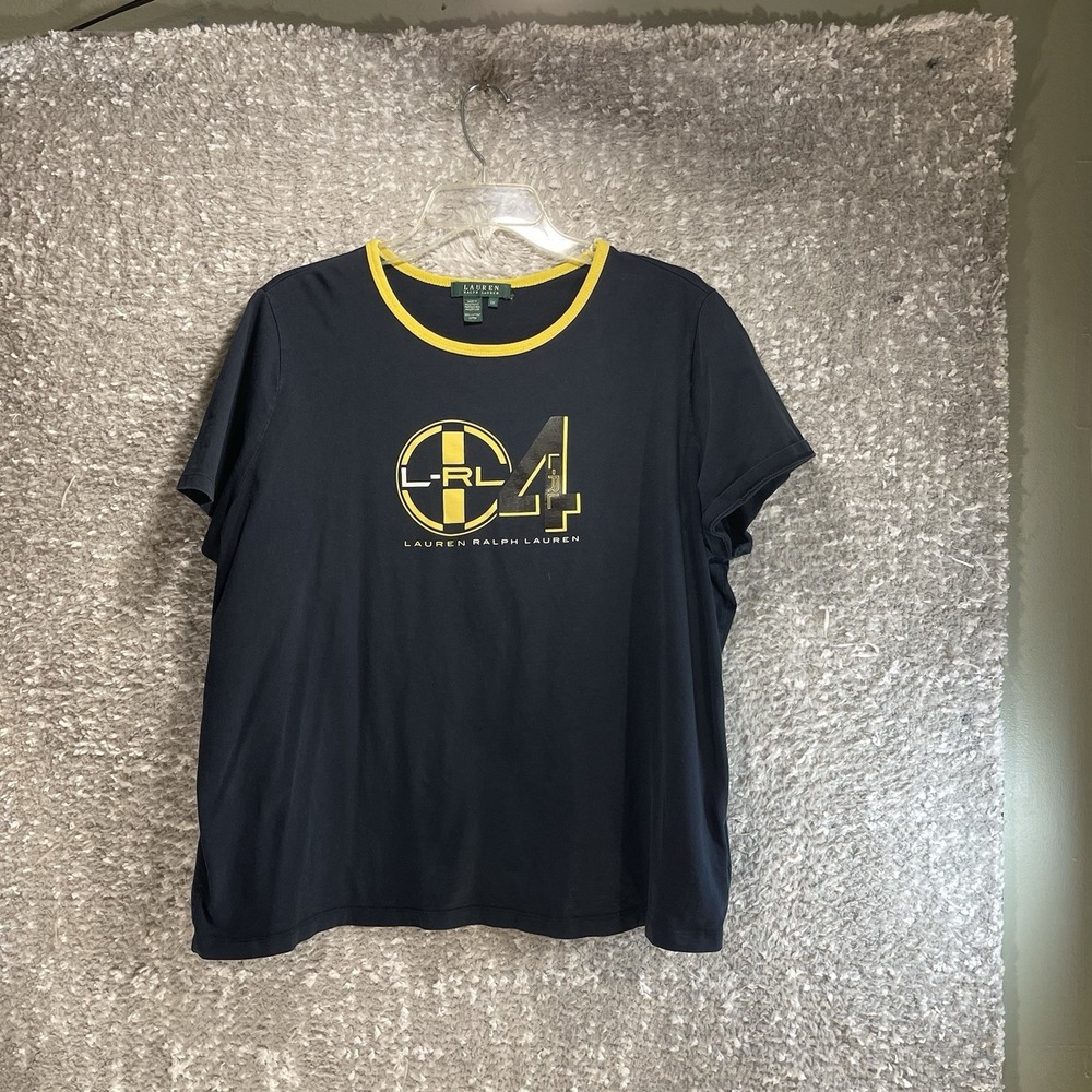 Lauren Ralph Lauren Racing Tee Shirt Womens Size 2X Black Yellow Big Logo READ